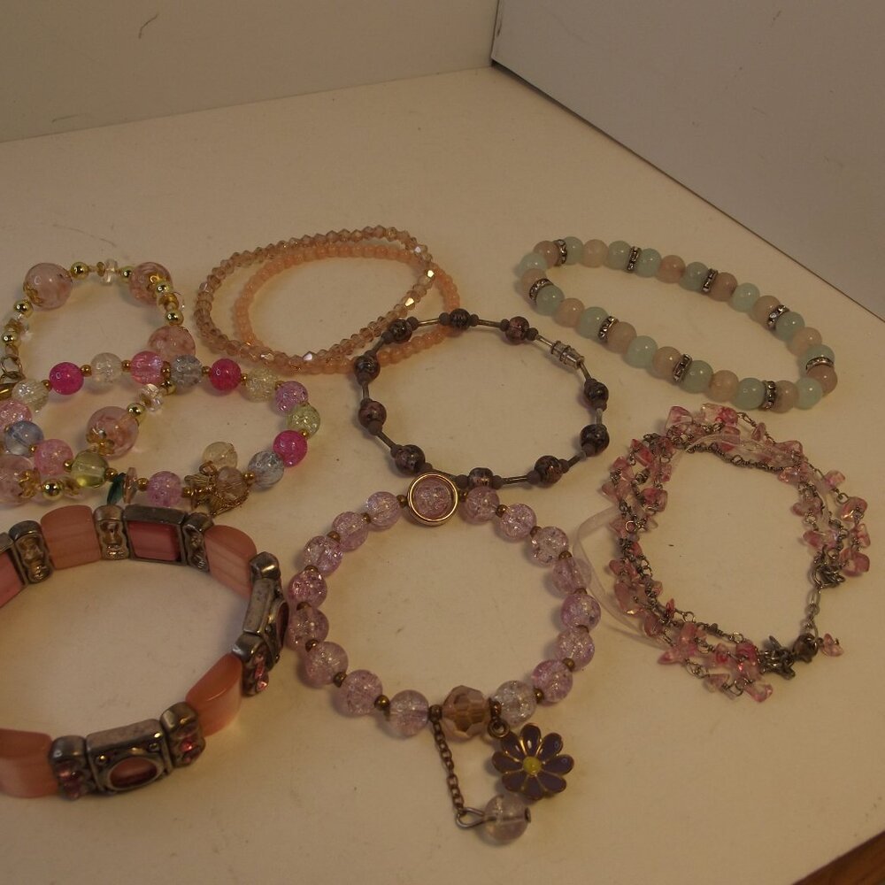 Lot of 9 Nice Bracelets Pink Themed